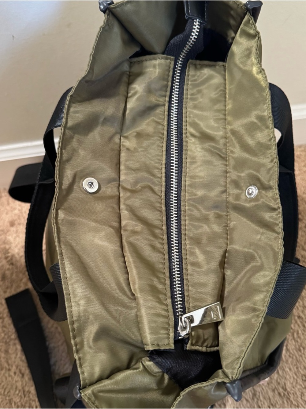 Olive Green Men's Nylon Convertible Backpack - Versatile Carry Zara - Picture 3 of 6